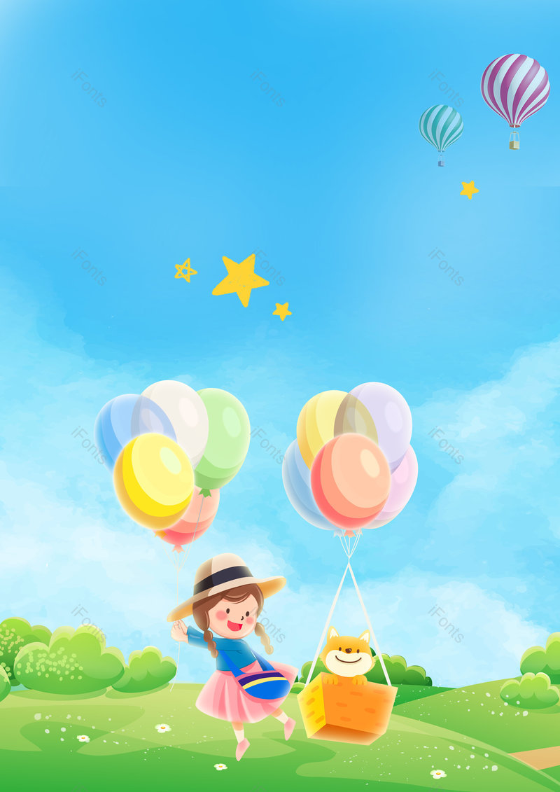 卡通蓝天欢乐六一儿童女孩气球背景,插画/手绘图,插画/手绘图库,插画/手绘图下载,插画/手绘